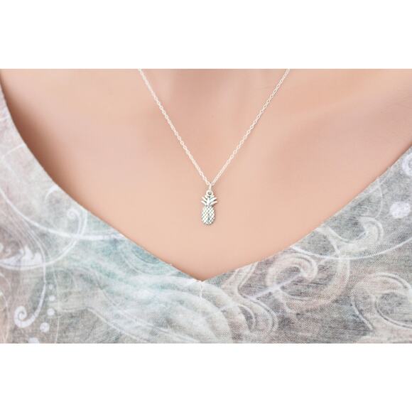 Sterling Silver Pineapple Charm Necklace, Fun Silver Pineapple Pendant Necklace - Picture 2 of 5